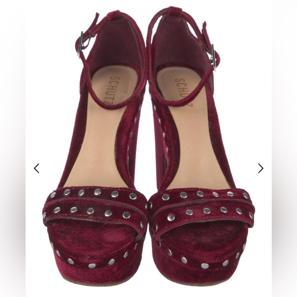 SCHUTZ Dark Burgundy Velvet Studded Heels - Picture 5 of 6